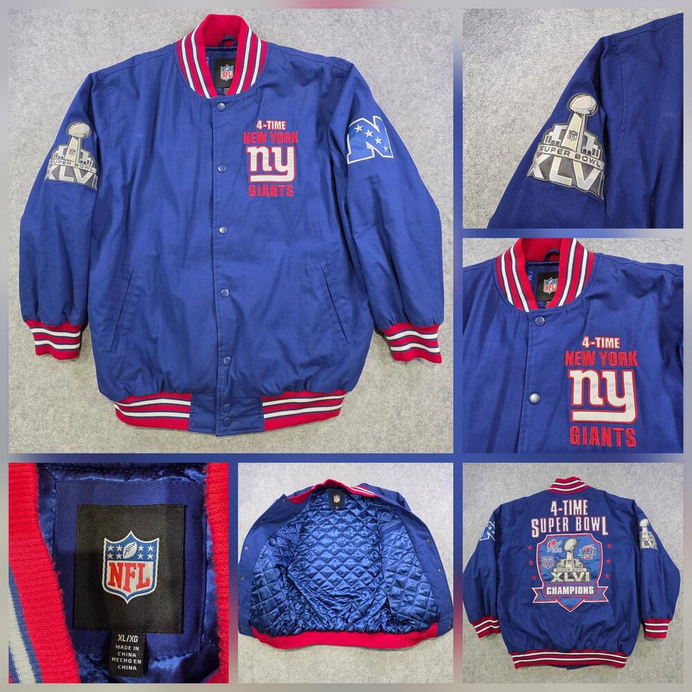 New York Giants Varsity Jacket Mens XL Blue‎ NFL Football Super Bowl Champions